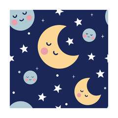 Naklejka premium Sleepy Moons Stars and Kids Seamless Design