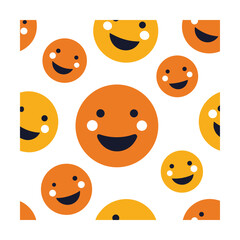 Obraz premium Smiling Cartoon Faces in Circles Seamless Pattern