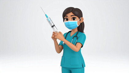 "3D Cartoon Nurse Giving Injection in Safety Style – Child-Friendly Healthcare, Safe Injection Technique, and Medical Care Representation"