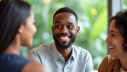 Couple, African American woman and boy smiling together outdoors in a park, showing their love and happiness