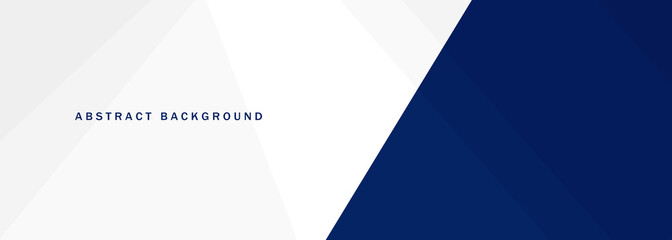 Modern abstract wide banner in white and blue with geometric shapes. Dark blue and white abstract background. Vector illustration.