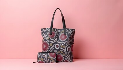 A modern reinterpretation of traditional batik patterns featuring delicate white floral motifs and leaves drawn in clean geometric lines over a vibrant pink background, flat lay composition.