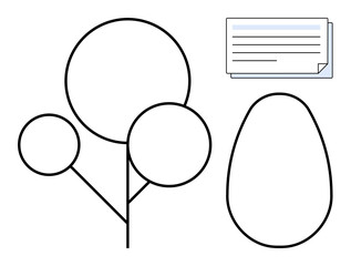 Abstract tree outline with circular elements, rounded pebble shape, and document lines. Ideal for nature, growth, eco-concepts, innovation, education minimalism creativity. Simple flat metaphor