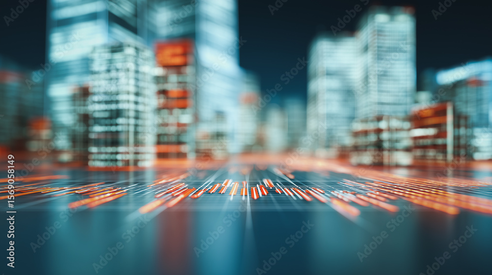 Canvas Prints futuristic metropolis: a mesmerizing view of a modern cityscape with glowing lights and geometric de