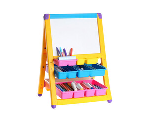 Colorful Plastic Art Easel for Kids with Storage and Drawing Board Isolated on White PNG