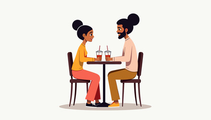 Couple enjoying drinks at table in a cozy cafe