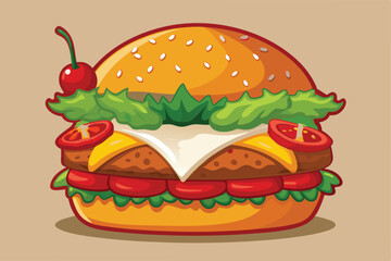 Juicy Cheeseburger Illustration Delicious Fast Food Graphic