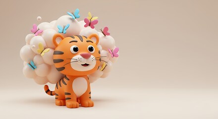 Cute cartoon tiger with fluffy cloud hair