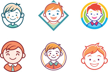 Fototapeta premium Adorable Boy Child Icons Set Perfect for Kids Branding Logo Design Cute Cartoon Profile Pictures