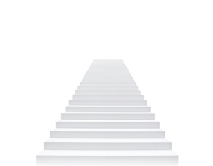 A white staircase ascending into darkness, creating a sense of depth and perspective.