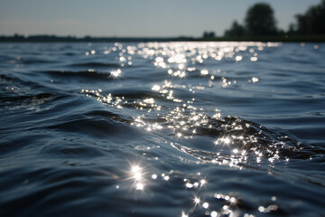 summer sunlight over water with abstract wave flare and flickers motion
