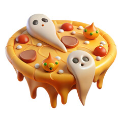 Cute halloween pizza topped with ghosts and candy corn elements