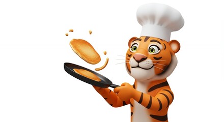 Tiger cooking pancakes cartoon image