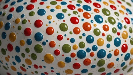 Colorful circular patterns on white surface: vibrant dots of red, blue, green, and orange