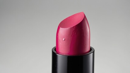 Vibrant pink lipstick on gray background highlighting beauty and glamour