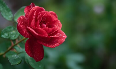 A solitary blooming red rose in close-up, Generative AI