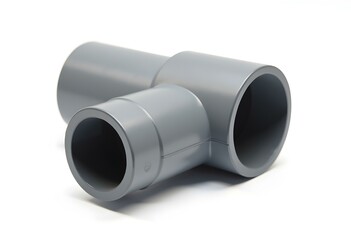 Gray Plastic Pipe Fitting Isolated on White Background &ndash; Durable Plumbing Connector Component

