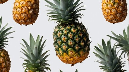 Fresh pineapple pattern on white background: vibrant tropical fruit design for unique creative projects