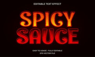 Spicy sauce text effect with red chili pepper style for hot condiment or food promotion