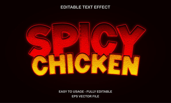 Spicy chicken text effect with crispy bold look for food label, logo, or restaurant branding