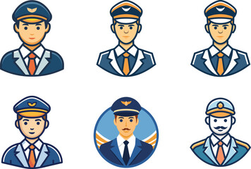 Naklejka premium Professional Pilot Icons Perfect for Aviation Branding Design Needs a variety of styles for websites and applications