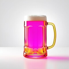 Bright pink drink neon light in a glass mug showcasing frothy surface against minimalistic background