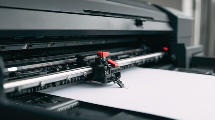 Obraz premium A paper being fed into copier tray with precision guides and rollers