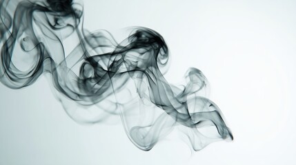 Fototapeta premium Isolated wisps of grayish-white vapor, gently curling in fluid shapes, translucent and airy, captured with fine detail on bright white background, cinematic composition