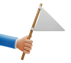 Hand Holding a Blank White Triangular Flag Minimalist 3D Rendering in a Soft And Smooth Renderer