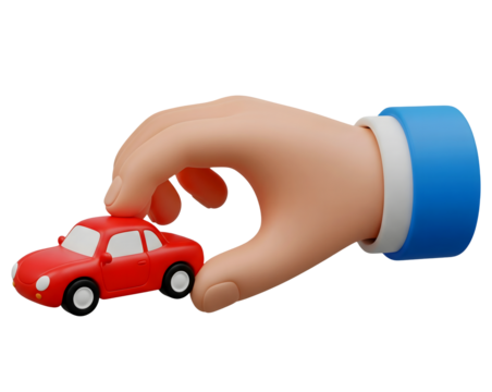 Hand Holding a Miniature Car Minimalist 3D Rendering in a Soft And Smooth Renderer