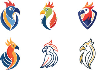 Obraz premium Colorful Parrot Logo Designs Perfect for Branding and Identity Projects Featuring Abstract Bird Icons Ideal for Company Symbols