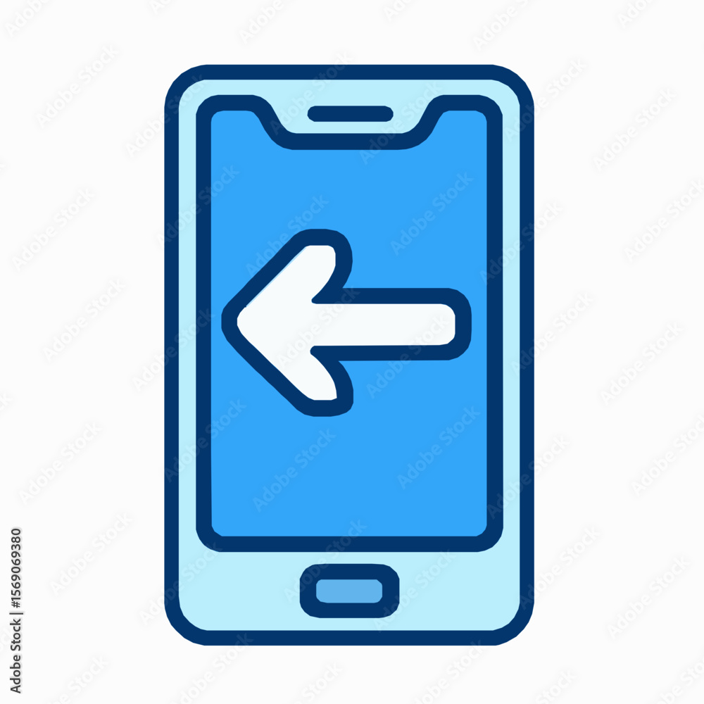Poster mobile phone icon with arrow symbolizing back or previous navigation in modern design