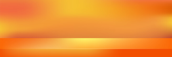 Abstract 3d autumn studio room background. Empty wall background with orange and yellow gradient. Horizontal mockup product presentation background. Empty scene platform. vector