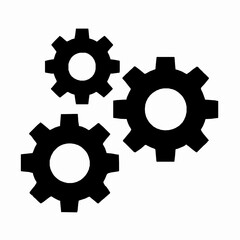 Three interlocking gear icons black and white illustration representing teamwork and processes