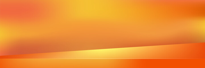 Abstract 3d autumn studio room background. Empty wall background with orange and yellow gradient. Horizontal mockup product presentation background. Empty scene platform. vector