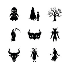 Halloween Horror Icons: Spooky Silhouettes, Dark Mood, Vector Graphics
