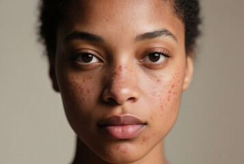Obraz premium Close-Up of Black Woman with Acne – Real Skin Beauty