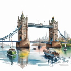 Obraz premium Beautiful Watercolor Illustration of Tower Bridge With Boats on the River Thames in London