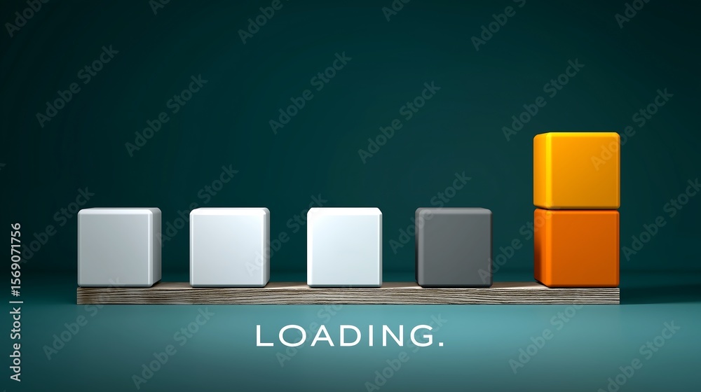 Fototapete progress bar visualizing loading stages with 3d cubes