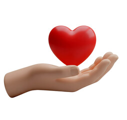 Obraz premium Hand Holding a Red Heart Minimalist 3D Rendering in a Soft And Smooth Renderer