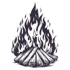 fire emblem, rest in the forest, camping hand drawn vector illustration realistic sketch