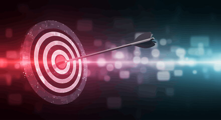 precise objectives with a perfectly aimed dart hitting the center of a circular target illustration representing focus and successful business strategy execution for growth