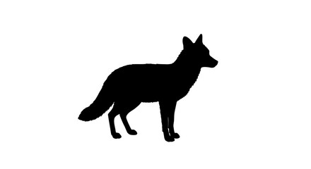 A Realistic Black Silhouette of a Fox Standing Proudly Against a Pure White Background Capturing the Elegant Form of This Wild Canine Animal