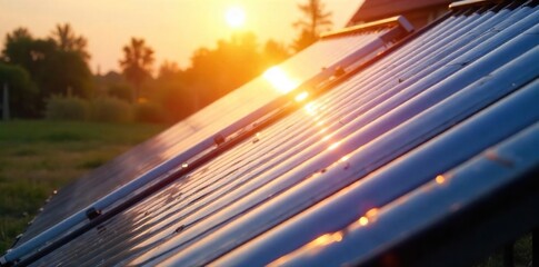 Solar Thermal Collector Array Absorbing Sunlight Clean Energy for Sustainable Homes