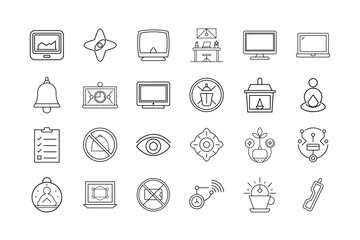 Digital Detox and Focus Habits Icon Set &ndash; Mindful Technology Use Screen Time Balance Productivity Wellness and Disconnection Symbols