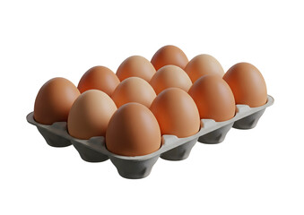 Dozen Brown Eggs in a Carton Minimalist 3D Rendering in a Soft And Smooth Renderer