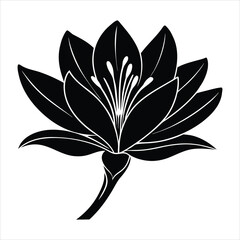Elegant Black Silhouette of a Flower with Leaves Art Design
