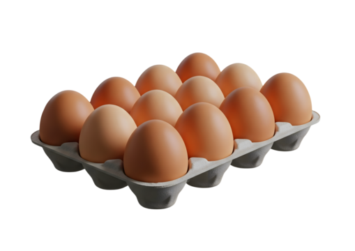 Dozen Brown Eggs in a Carton Minimalist 3D Rendering in a Soft And Smooth Renderer