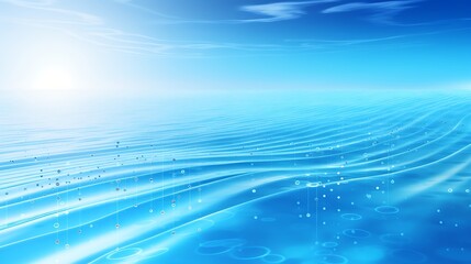 Rippling waves of ocean-blue lines and soft code symbols creating a tranquil digital sea.
