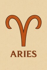 Aries Zodiac Sign: Rustic Orange Ram Symbol on Beige Parchment Background